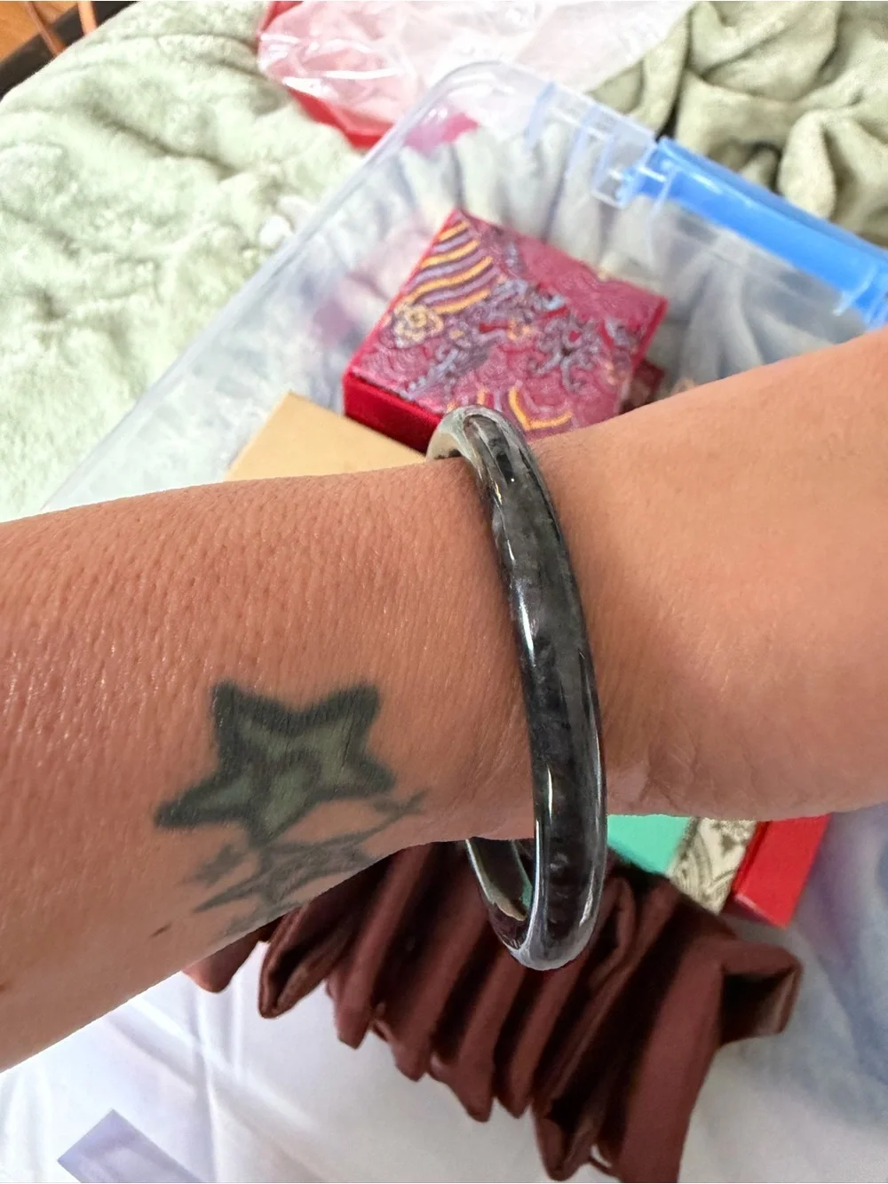 Dark Gray Marble Jade Bangle Bracelet - Women Accessories